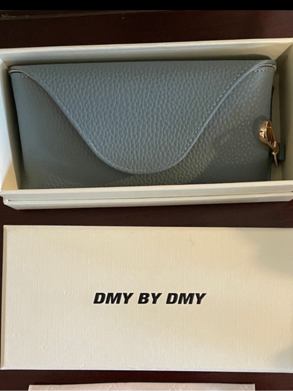 DMY BY DMY Light Blue Leather Sunglasses Case with Box